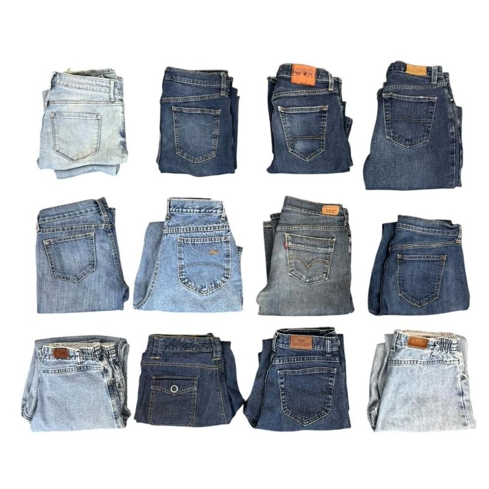 12 Pair Women's Jeans Bundle Levi's Hollister Lee Tommy Hilfiger Y2K Denim S/M